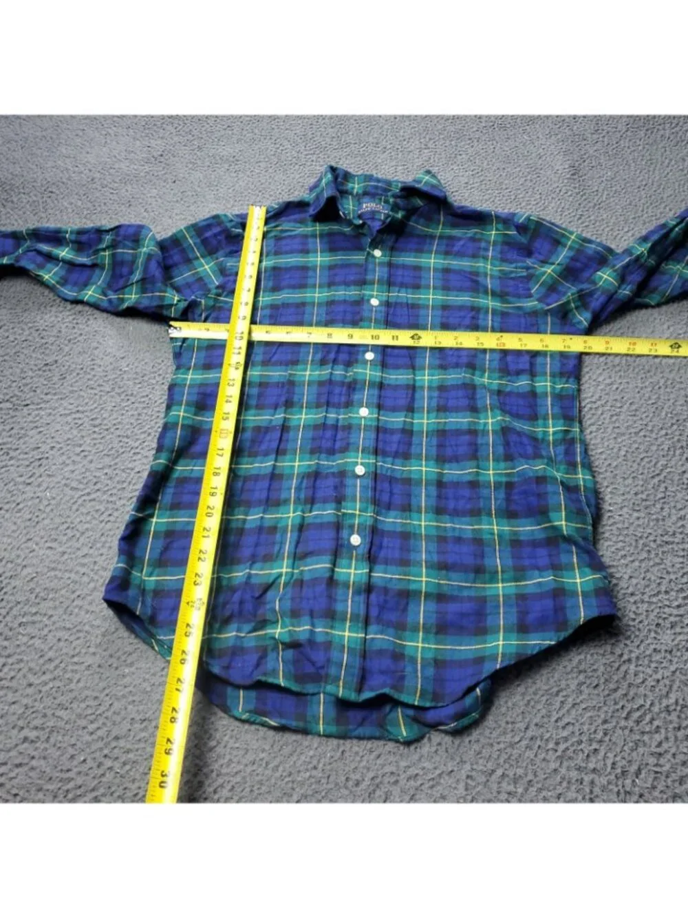 Polo Ralph Lauren Shirt Mens S Small Petite Sleep Button Plaid Blue Green Pajama